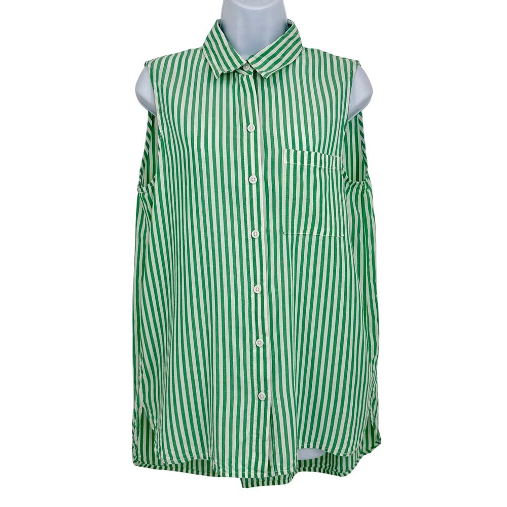 BeachLunchLounge Collection Green Striped Sleeveless Dress Size Medium